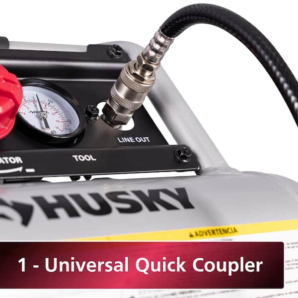 Husky - 1 Gal. 135 PSI Portable Electric Oil-Free Quiet Jobsite Air Compressor with Dual Pressure Gauges and 1-Quick Coupler