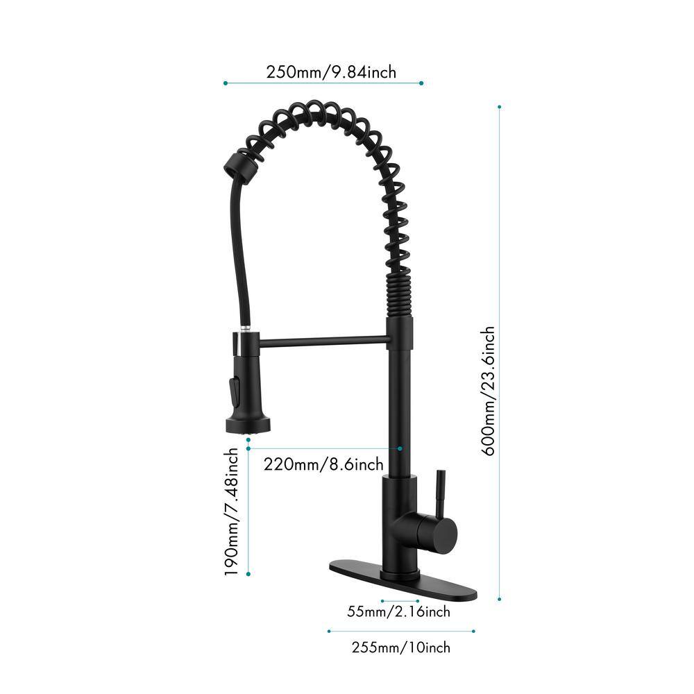 Matte Black Commercial Spring Kitchen Faucet with Pull-Out Sprayer