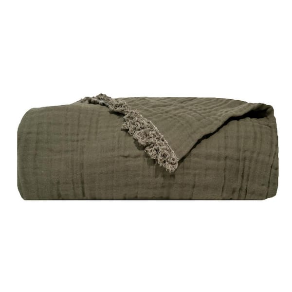 Truly Soft 2-Toned Organic Olive Green Cotton 1-Piece Throw Blanket