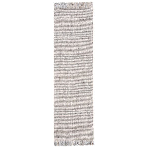 SAFAVIEH Natural Fiber Gray/Beige 2 ft. x 22 ft. Woven Thread Runner Rug