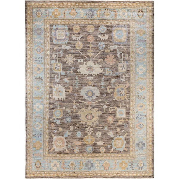 Oushak Gray 10 ft. x 14 ft. Floral Wool Indoor Area Rug
