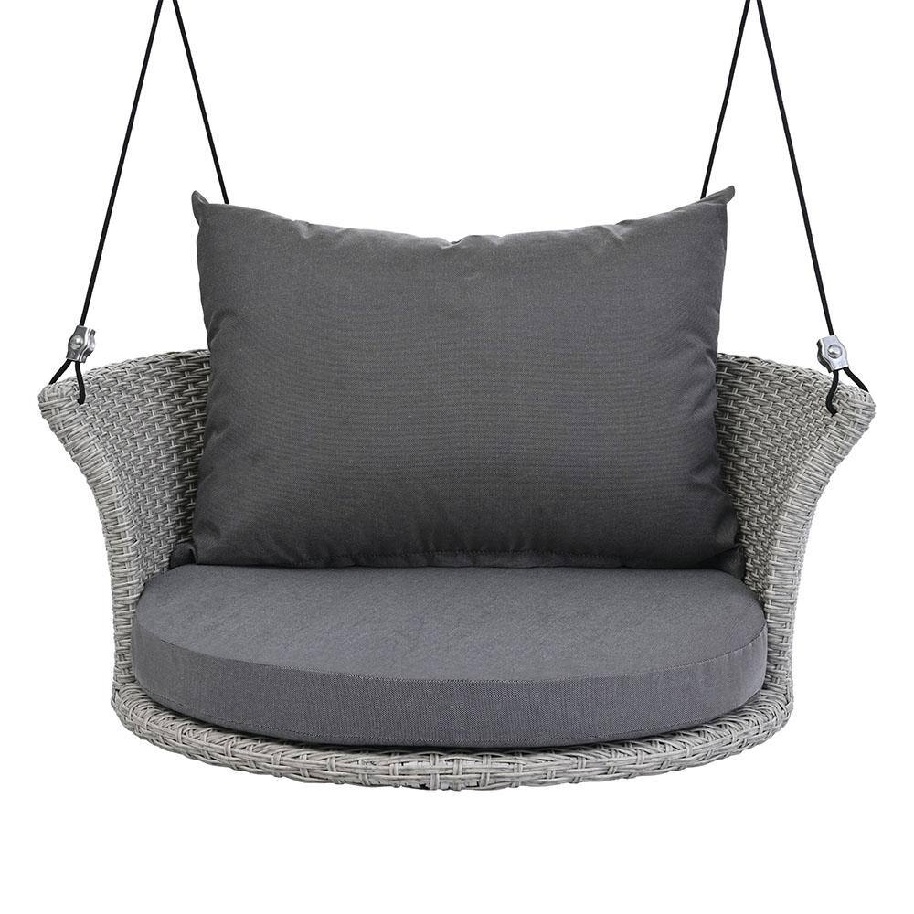 1-Person Gray PE Wicker Outdoor Porch Swing with Ropes, Patio Swing Chair w