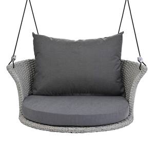 1-Person Gray PE Wicker Outdoor Porch Swing with Ropes, Patio Swing Chair with Dark Gray Cushion