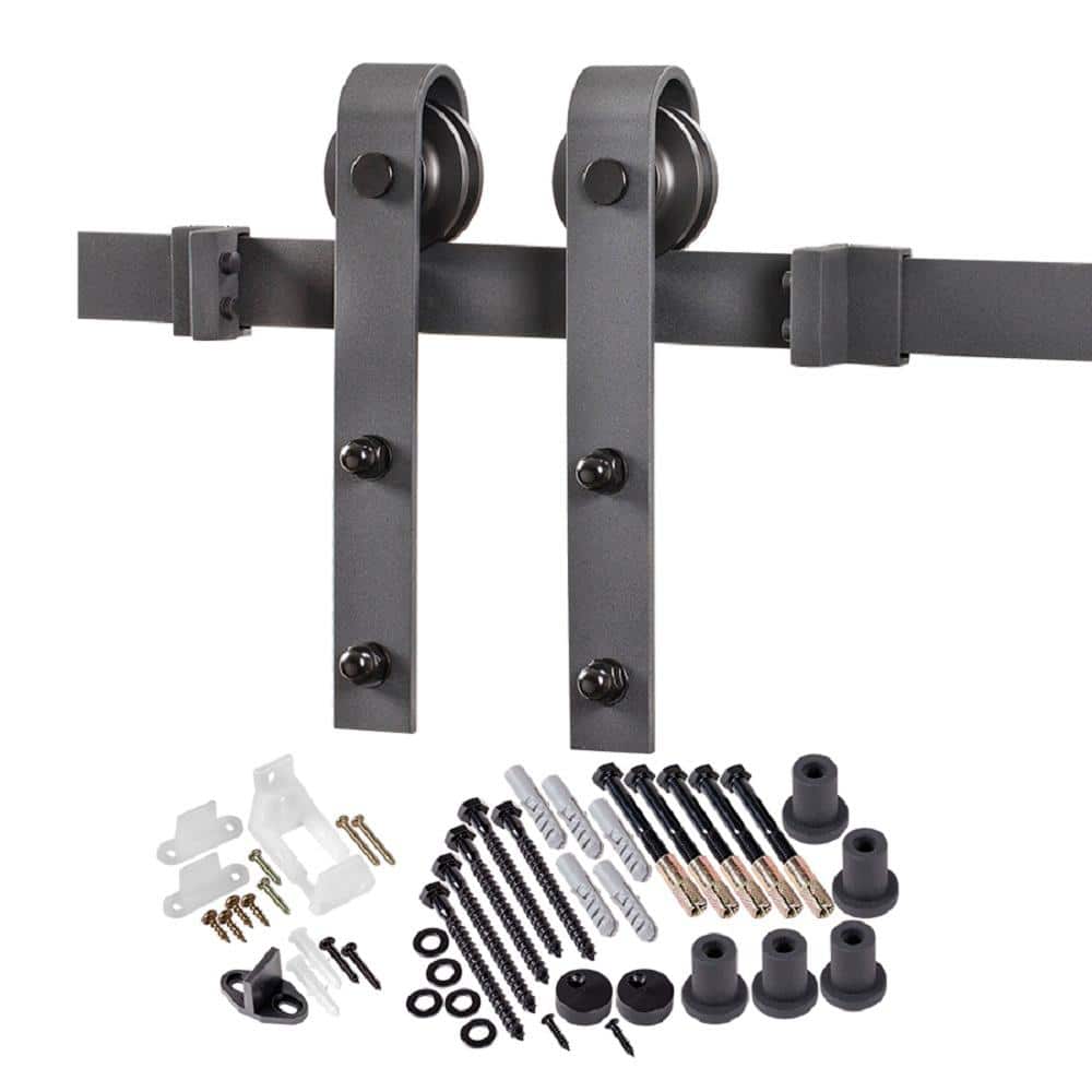 78.75 in. Premium Cadium Matt Black Bent Strap Barn Door Track and Hardware Kit for Single Door price history on PriceWatchPro