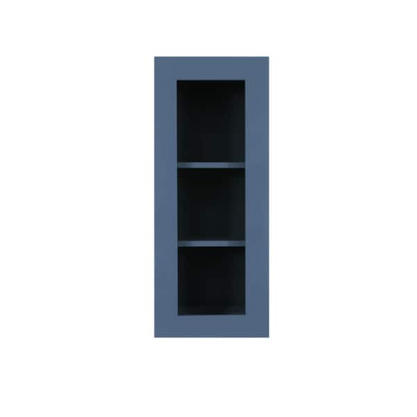 LIFEART CABINETRY Lancaster Blue Plywood Shaker Stock Assembled Wall Glass-Door Kitchen Cabinet 18 in. W x 12 in. D x 30 in. H