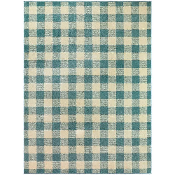 Annebelle Green/Cream 8 ft. x 10 ft. Buffalo Check Area Rug