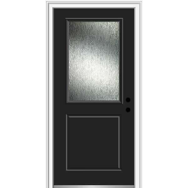 MMI DOOR 36 in. x 80 in. Left-Hand/Inswing Rain Glass Black Fiberglass Prehung Front Door on 6-9/16 in. Frame