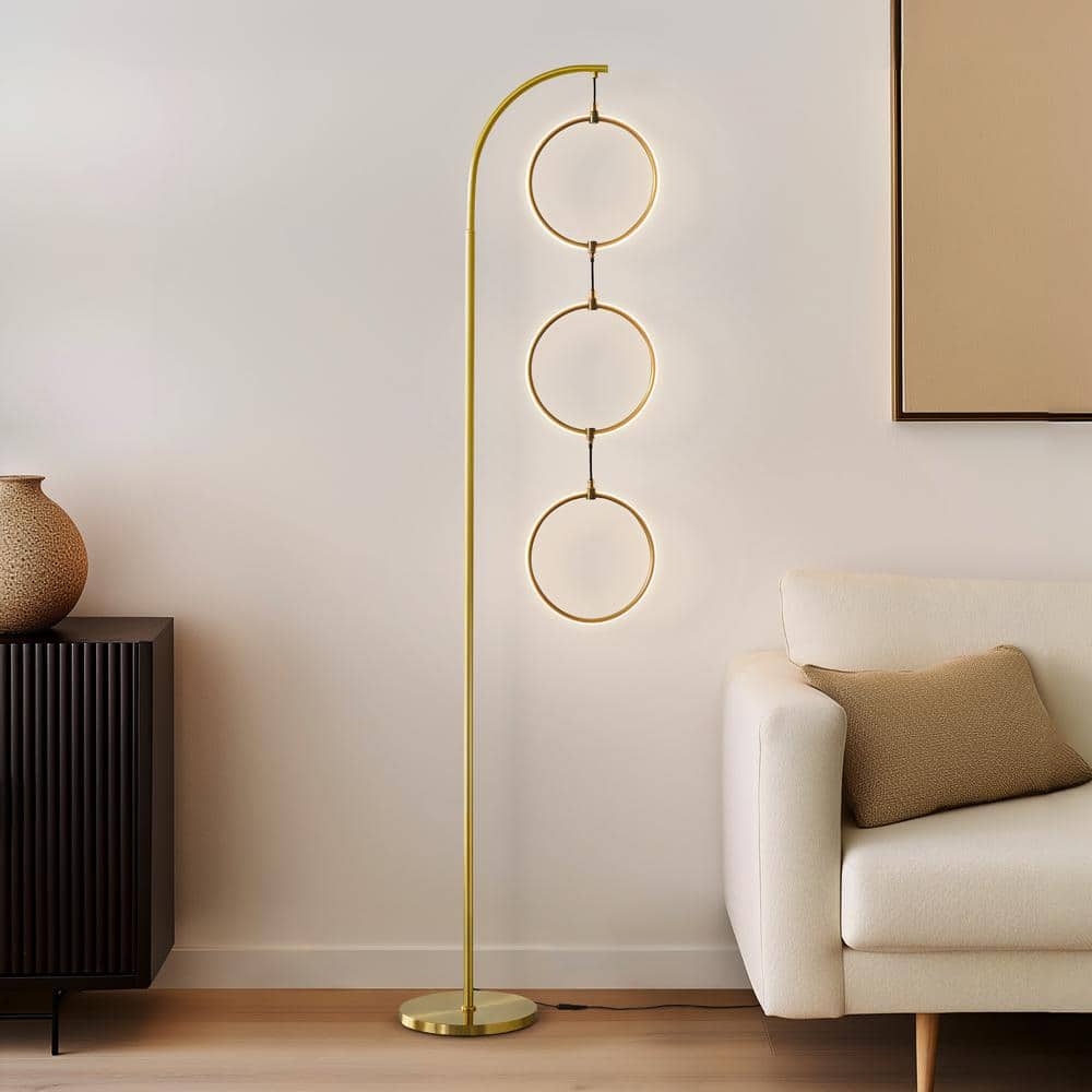 Brass Arc LED Floor Lamp with 3-Way Touch Switch