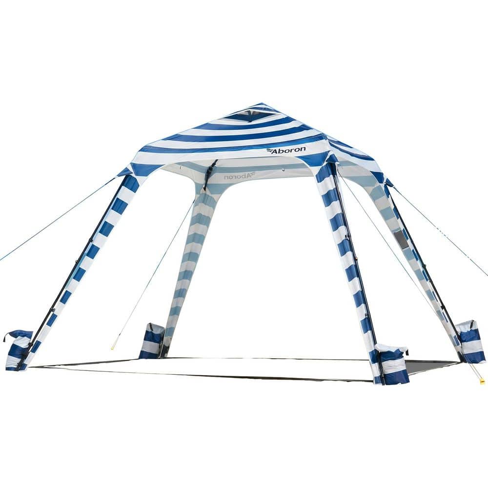 10 ft. x10 ft. Beach Umbrella Beach Canopy Windproof Sun Shade with 4 Sandbags Sand Stakes Ground Stakes, Blue Stripes price history on PriceWatchPro