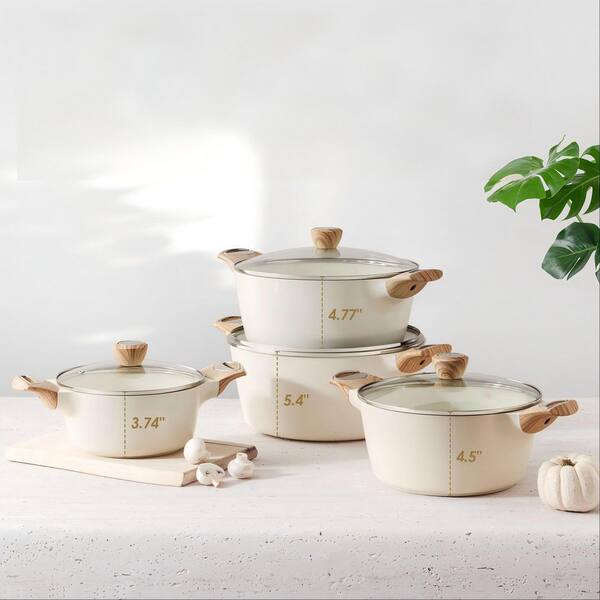 Wudkey 4.5 qt. White Ceramic Nonstick Stock Pot with Lid, Non