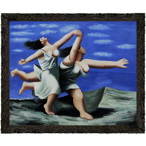 LA PASTICHE Two Women Running on Beach (The Race) by Pablo Picasso Ebony Framed People Oil Painting Art Print 23.24 in. x 27.24 in.