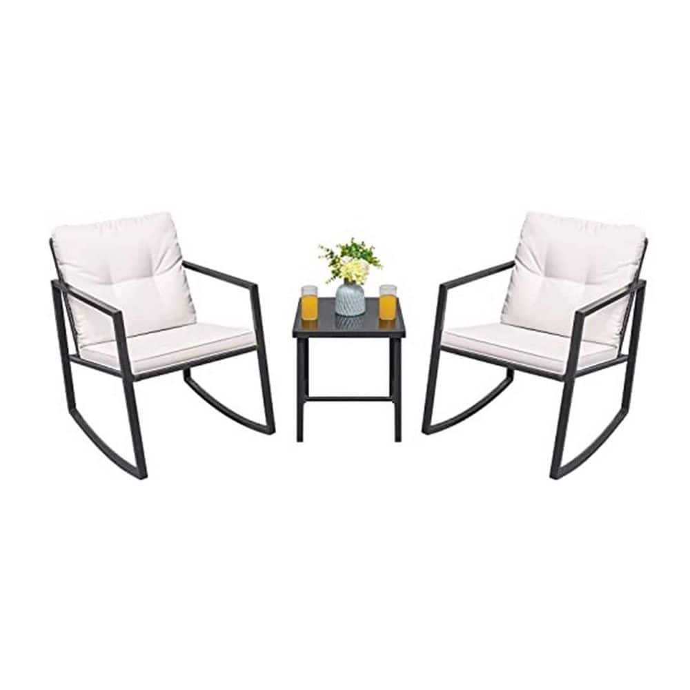 Metal Outdoor Rocking Chair Conversation Sets with Porch Chairs and Glass C
