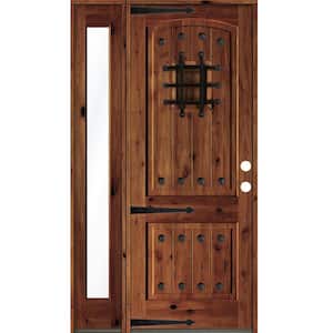50 in. x 96 in. Mediterranean Knotty Alder Left-Hand/Inswing Clear Glass Red Chestnut Stain Wood Prehung Front Door