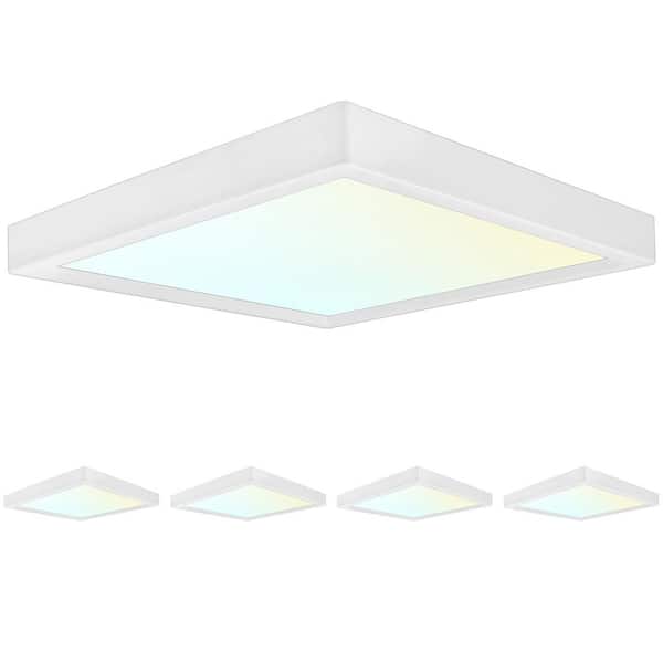 LUXRITE 15-Watt 6 in. 900 Lumens Square 3 Color Selectable LED 3000K/4000K/5000K Flush Mount Dimmable Fixture (4-Pack)