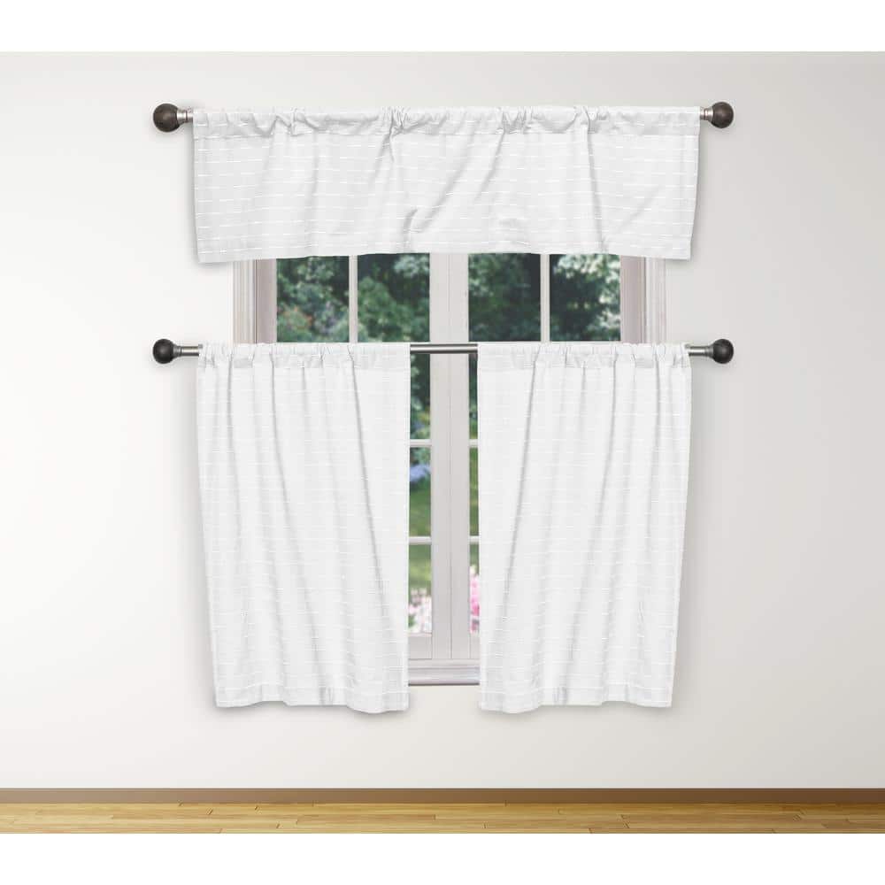 Tate White-White Cotton LightFiltering Rod Pocket Kitchen Curtain & Tier S