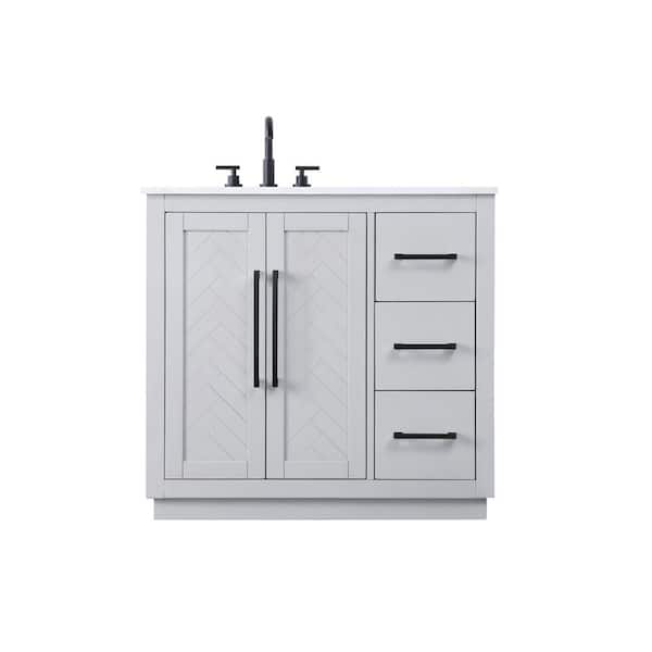 36 in. Single Sink Grey Bath Vanity with White Engineered Marble Top