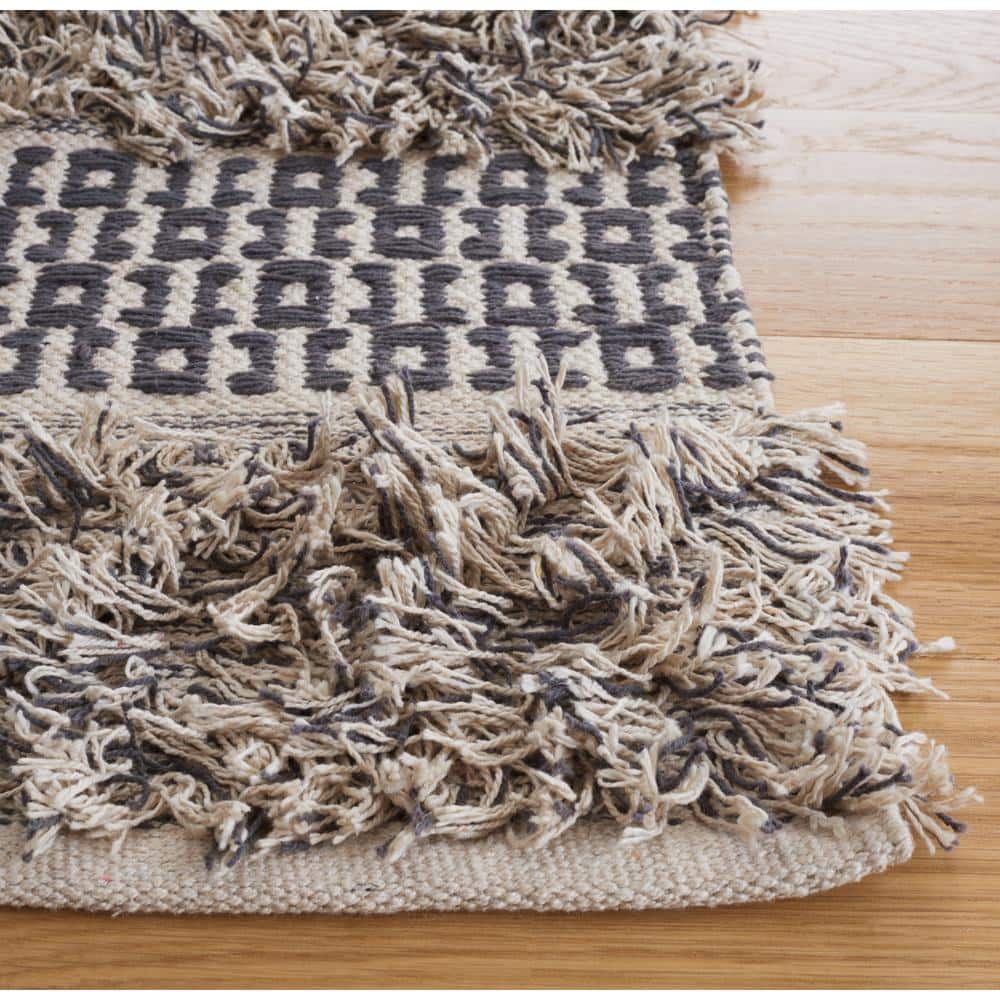 Ivory and Grey Handwoven Cotton Runner Rug