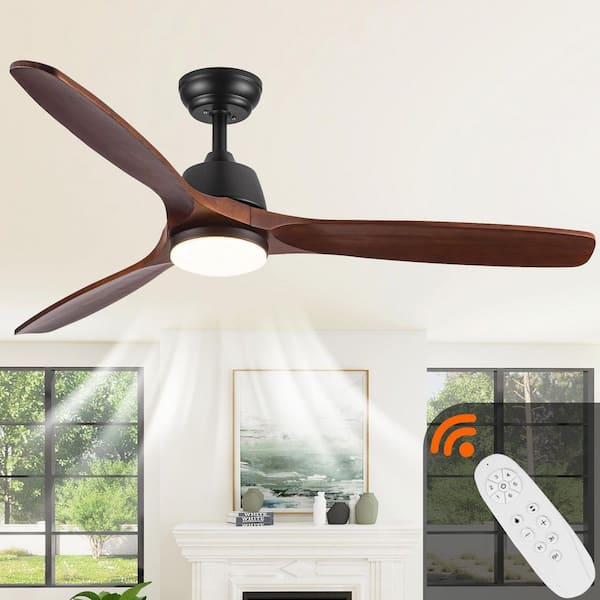 Rustic Series 52 in. Indoor Brown Ceiling Fan Low Profile Farmhouse with LED Light and Remote Included,Downrod Mount