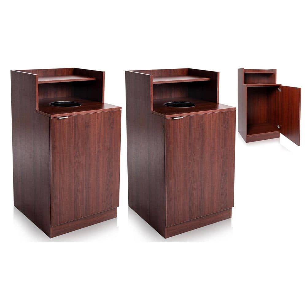 32 Gal. Mahogany Wooden Food Service Drop Hole Tray Top Commercial Indoor Trash Can Enclosure Indoor Trash Can (2-Pack)