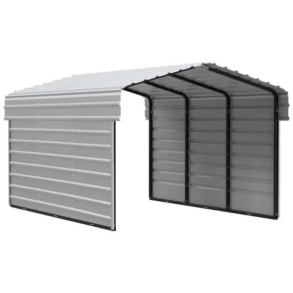 Arrow 10 ft. W x 15 ft. D x 7 ft. H Eggshell Galvanized Steel Carport with 2-sided Enclosure