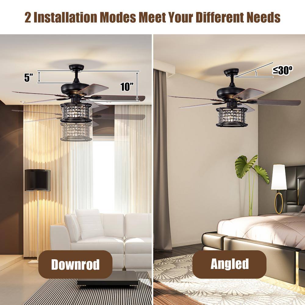 52'' Black Crystal Chandelier Ceiling Fan with Remote Control