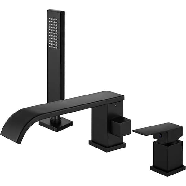 Single Handle Deck Mount Vessel Sink Faucet with Handheld Sprayer in Matte Black