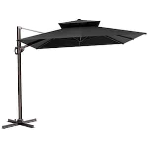 9 ft. x 12 ft. Double Top Heavy-Duty Frame Cantilever Patio Single Rectangle Umbrella in Black