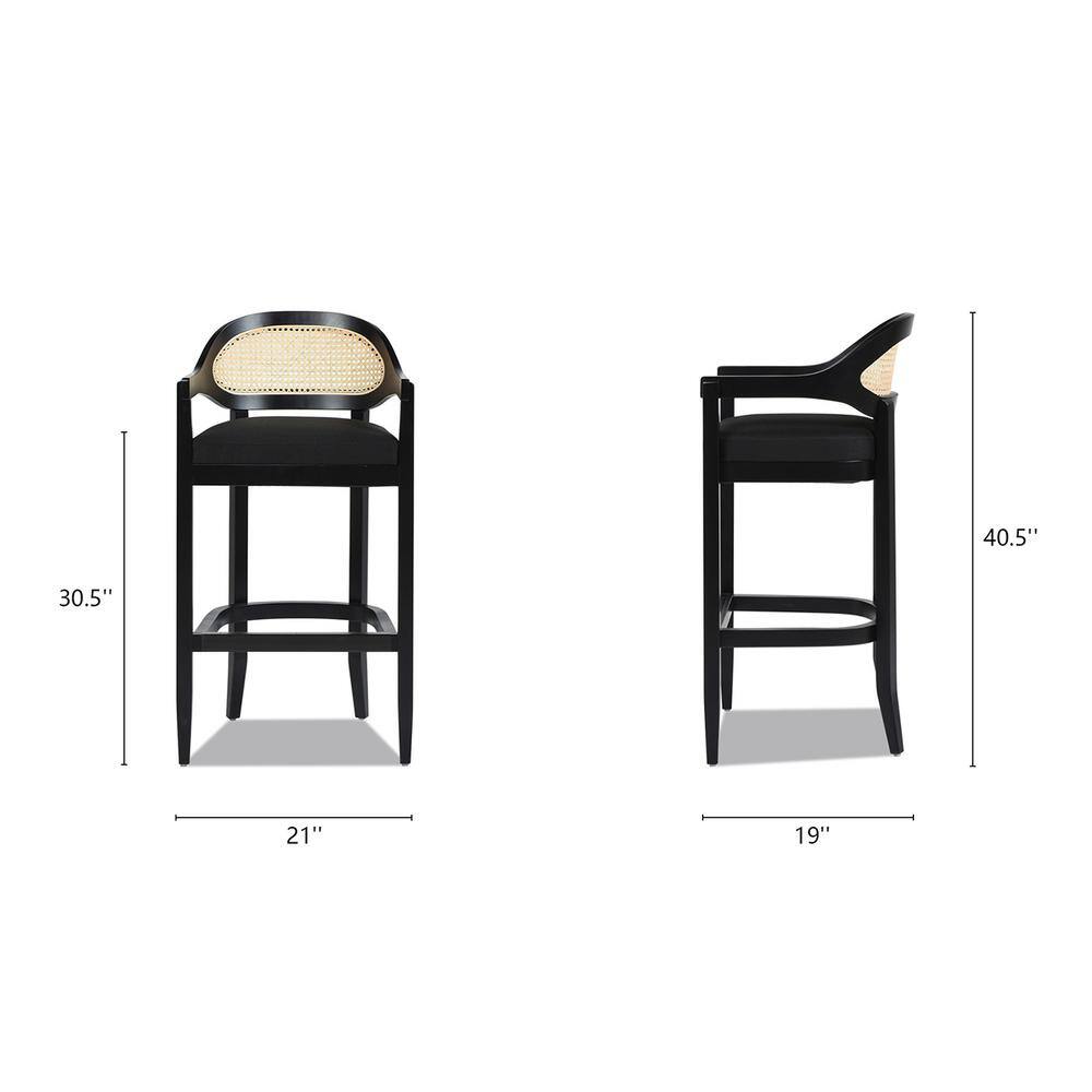Americana Jet Black Oak Wood Frame Cane Back Bar Stool