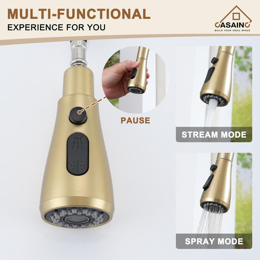 Brushed Gold Stainless Steel Pull-Out Spray Kitchen Faucet