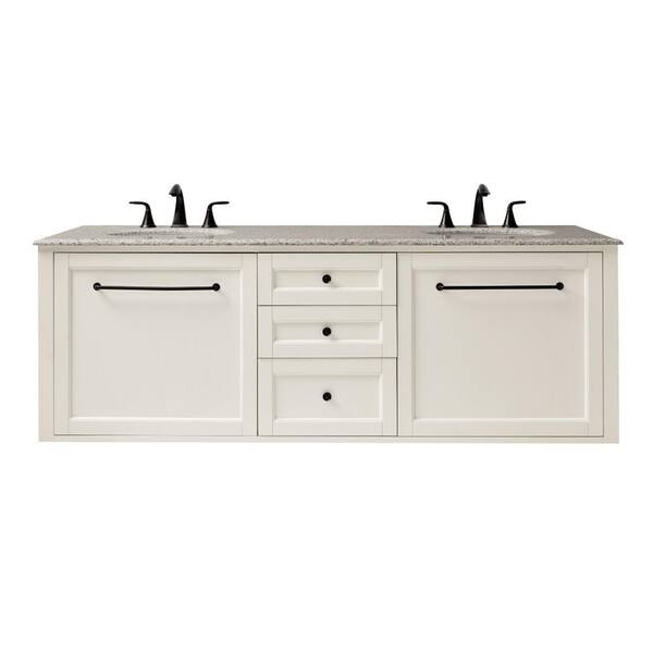 Home Decorators Collection Hamilton 68 in. W Wall Hung Double Vanity in Ivory with Granite Vanity Top in Grey with White Sink