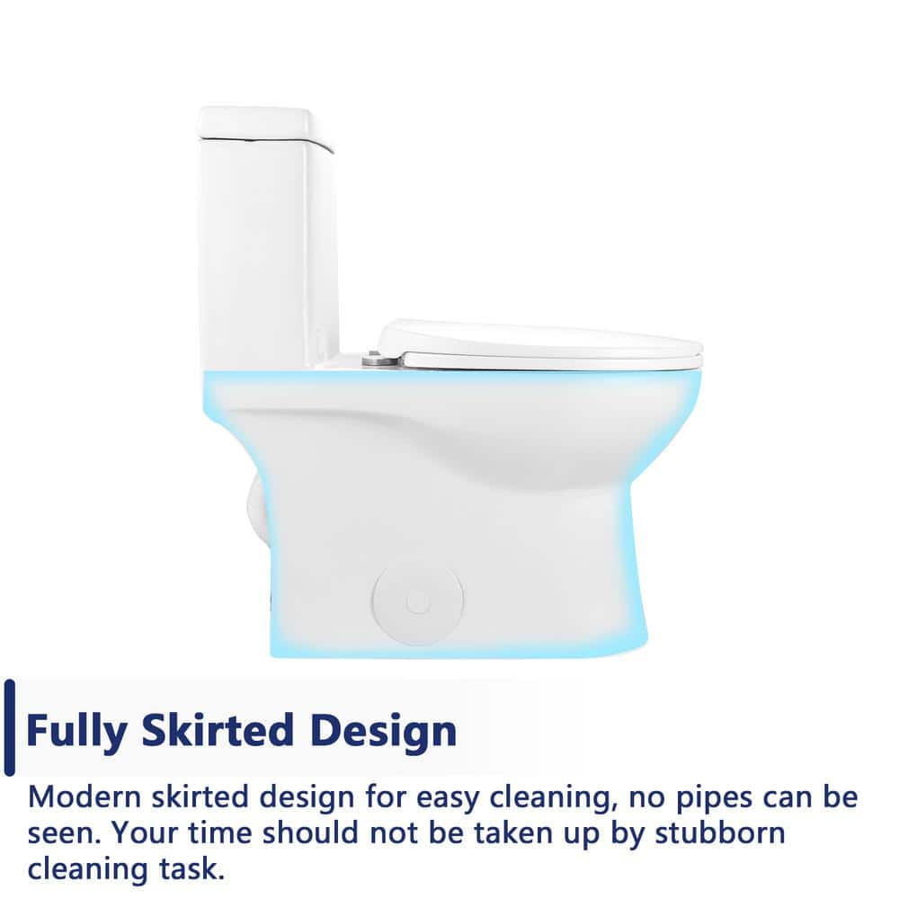 White Ceramic Dual-Flush Elongated One-Piece Toilet with Soft-Close Seat
