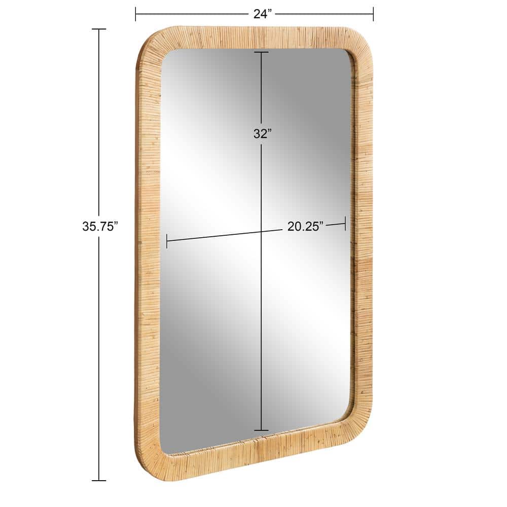 Natural Rattan Rectangular Wall Mirror with Rounded Corners