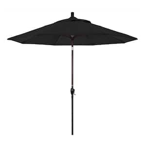 9 ft. Bronze Aluminum Pole Market Aluminum Ribs Push Tilt Crank Lift Patio Umbrella in Black Sunbrella