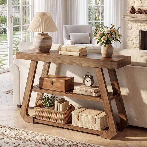 BYBLIGHT 41.3 in Dark Brown Rectangle Solid Wood Console Table