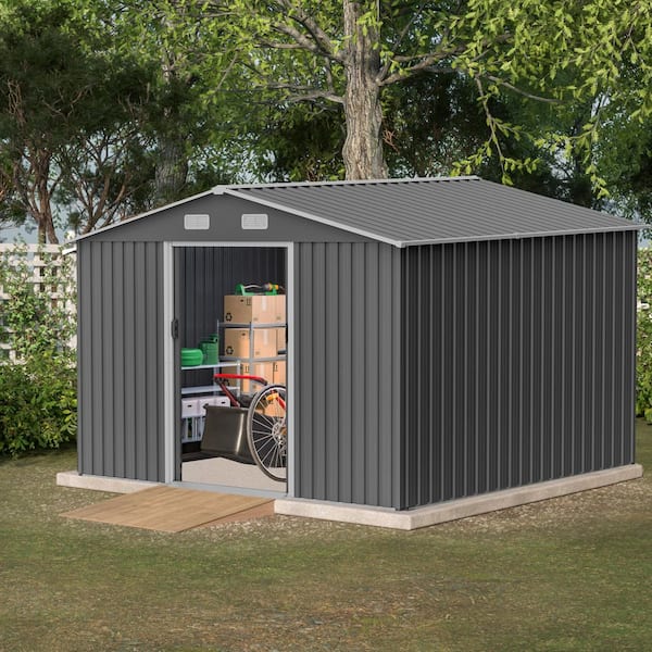 10 ft. W x 8 ft. D Galvanized Steel Metal Shed with Sliding Door in Gray(80 sq. ft.)