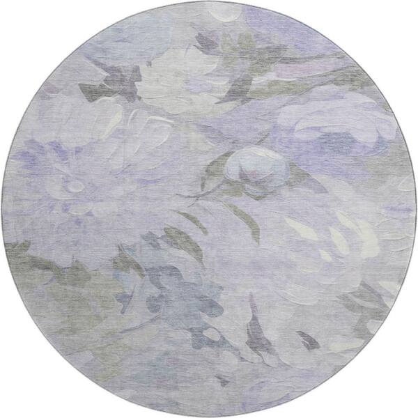 Mayfield Premium Machine Washable Abstract AMF2264 Lavender 8 ft. x 8 ft. Round Rug