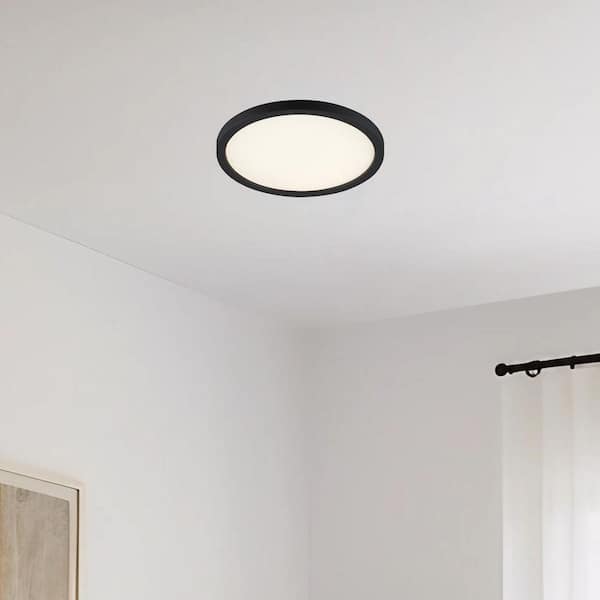 Conway 11 in. Black Integrated LED Miniature Disk Flush Mount Ceiling Light Fixture with Frosted Acrylic Shade