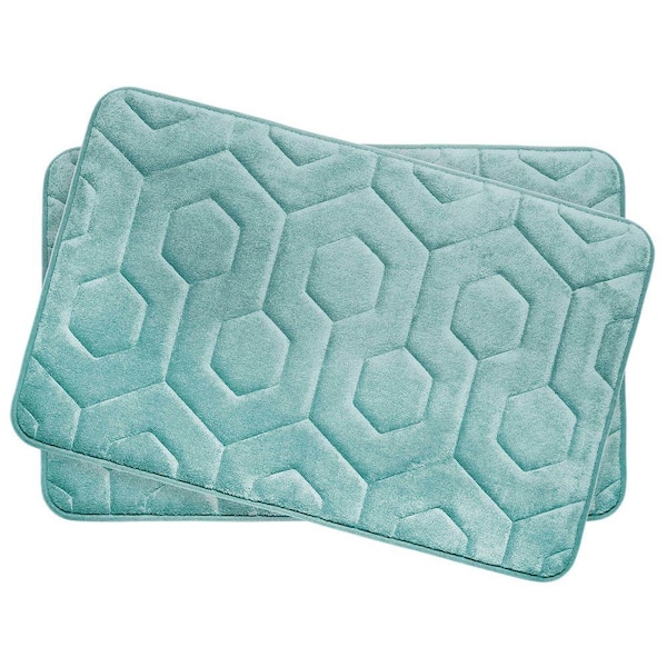 BounceComfort Hexagon Aqua 17 in. x 24 in. Memory Foam Bath Mat Set (2-Piece)