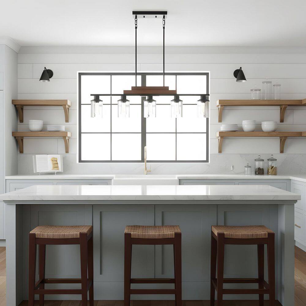 37.4 in. 5-Light Walnut Kitchen Island Chandeliers with Glass Shades price history on PriceWatchPro