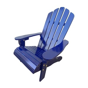 Blue Folding Wood Adirondack Chair (1-Pack), Reclining Wooden Outdoor Rocking Adirondack Chair for Garden, Yard