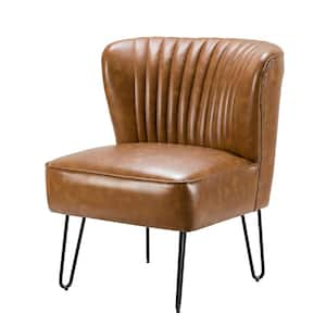 Christiano Modern Camel Faux Leather Comfy Armless Side Chair with Thick Cushions and Metal Legs