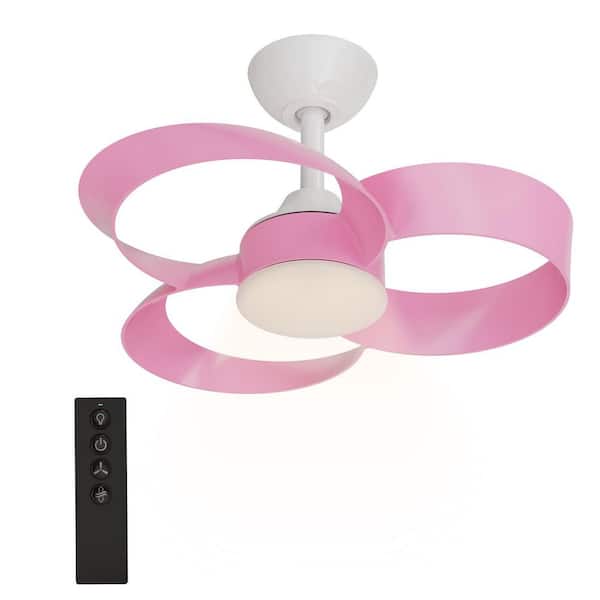 Breezism Windora 22 in. Indoor White Ceiling Fan Pink Blade with Dimmable Integrated LED Light and Remote Control