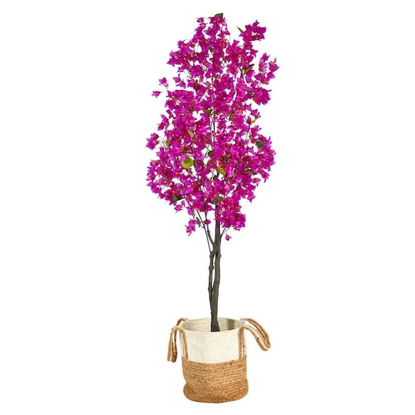 Nearly Natural 72 in. Purple Artificial Bougainvillea Tree in Handmade Jute and Cotton Basket