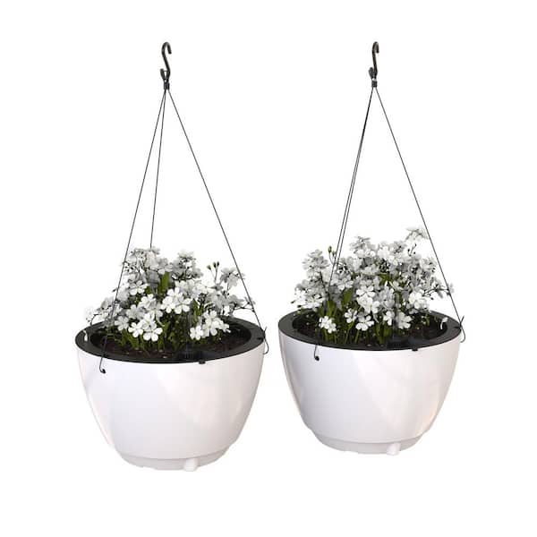 Caprio 14 in. Dia White Resin Self Watering Hanging Planter (2-Pack)