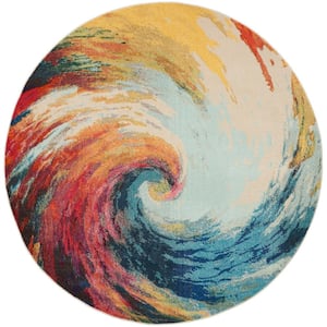 Celestial Wave 8 ft. x 8 ft. Abstract Contemporary Round Area Rug