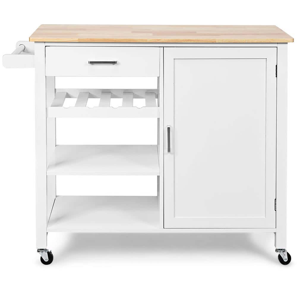 Costway 4-Tier White Wood Kitchen Island Trolley Cart Storage Cabinet with  Wine Rack HW66112WH - The Home Depot