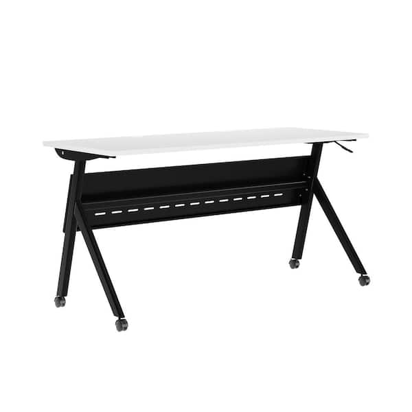 Carnegy Avenue Davis Commercial Grade 24 in. Rectangular White Top/Black Frame Composite Heavy-Duty Nesting Flip Training Table Desk