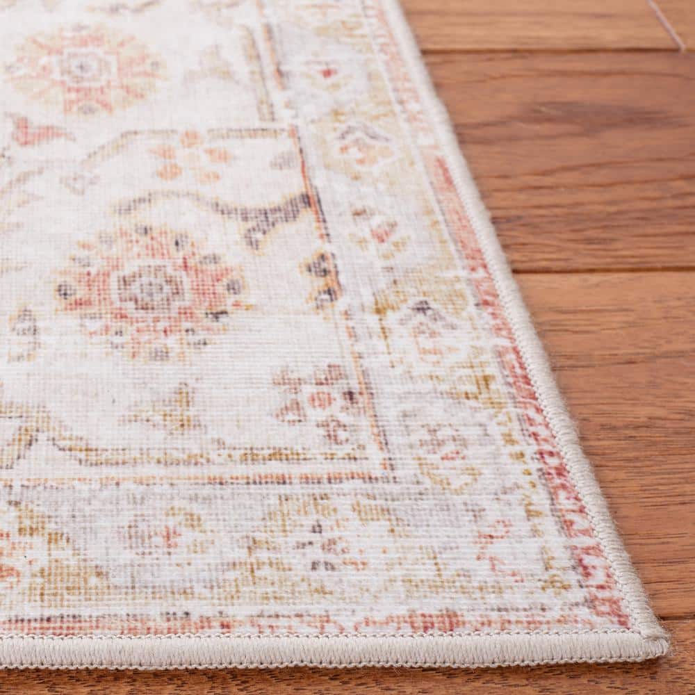 Tucson Light Grey and Rust Washable Runner Rug