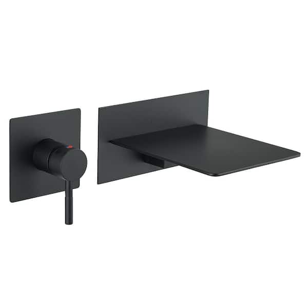 BWE Single Handle Wall Mount Spout Waterfall Bathroom Faucet in Matte Black