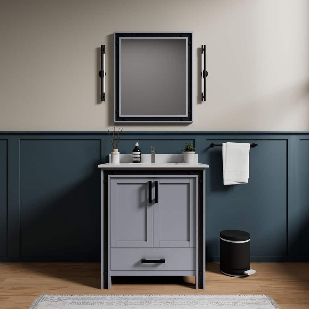 Ziva 30 in W x 22 in D Dark Grey Bath Vanity, White Quartz Top and 28 in Mirror price history on PriceWatchPro